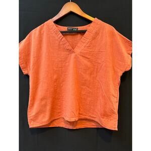Women’s Large SHEIN Short Sleeve Linen V Neck Blouse in Burnt Orange